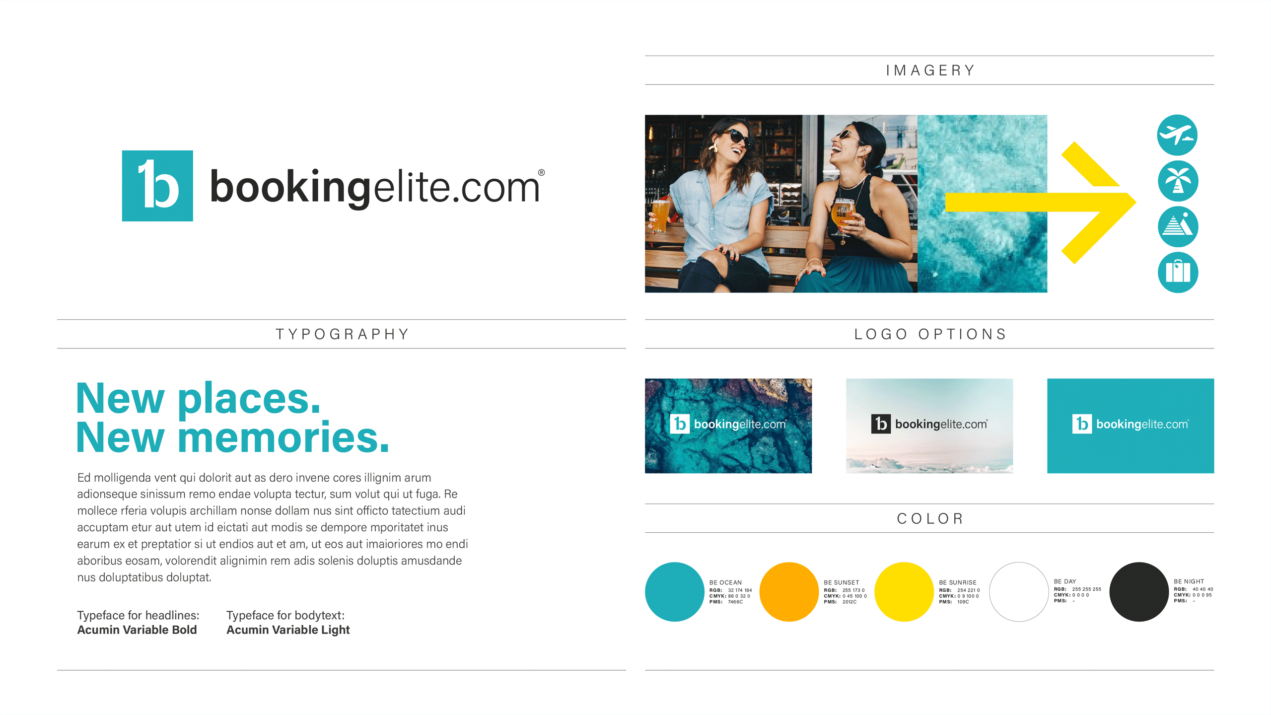 Visual identity overview for Booking Elite. 