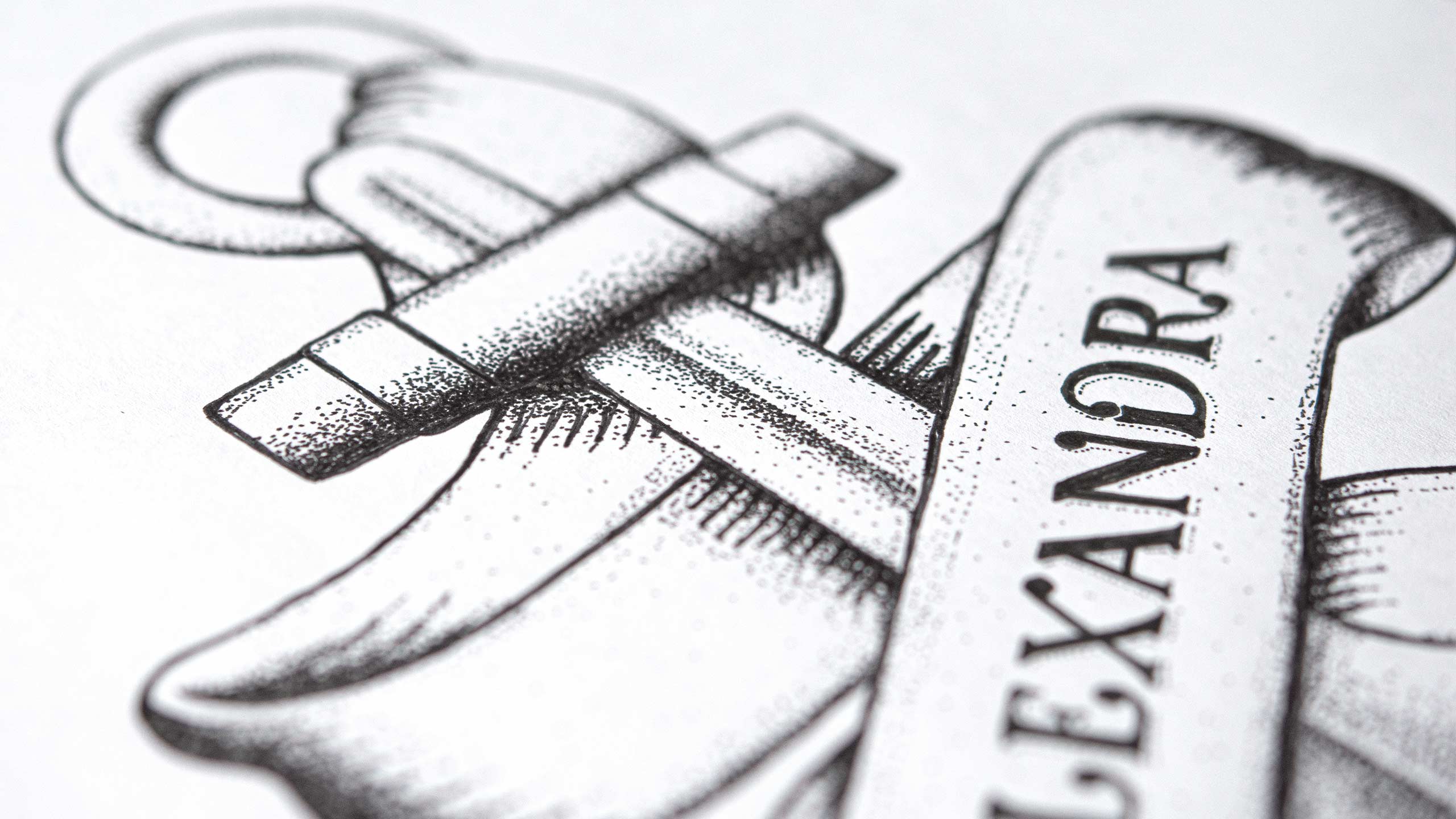Inked sketch for The Collector's Hotels.