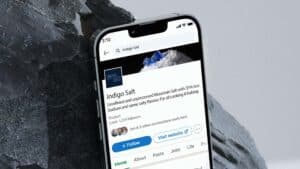 Indigo Salt LinkedIn on iPhone mockup.