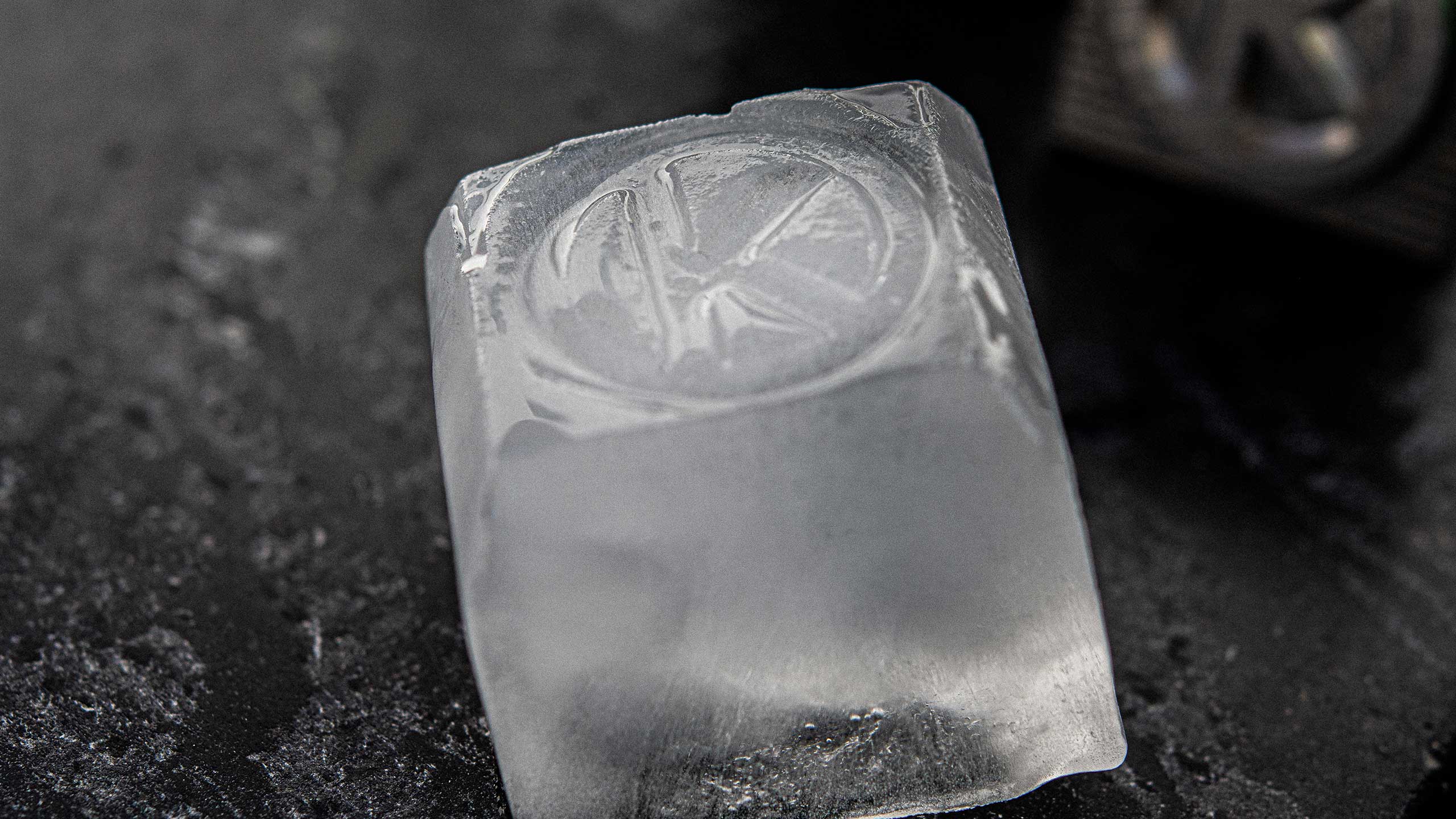 Image of the final design on an ice cube