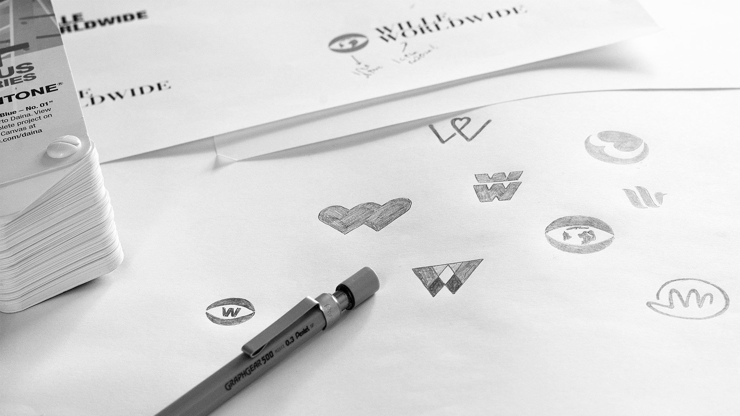Sketches for the logo design for Wille Worldwide.