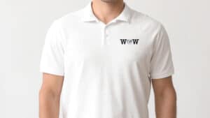 Mockup of polo shirt with the Wille Worldwide logo.